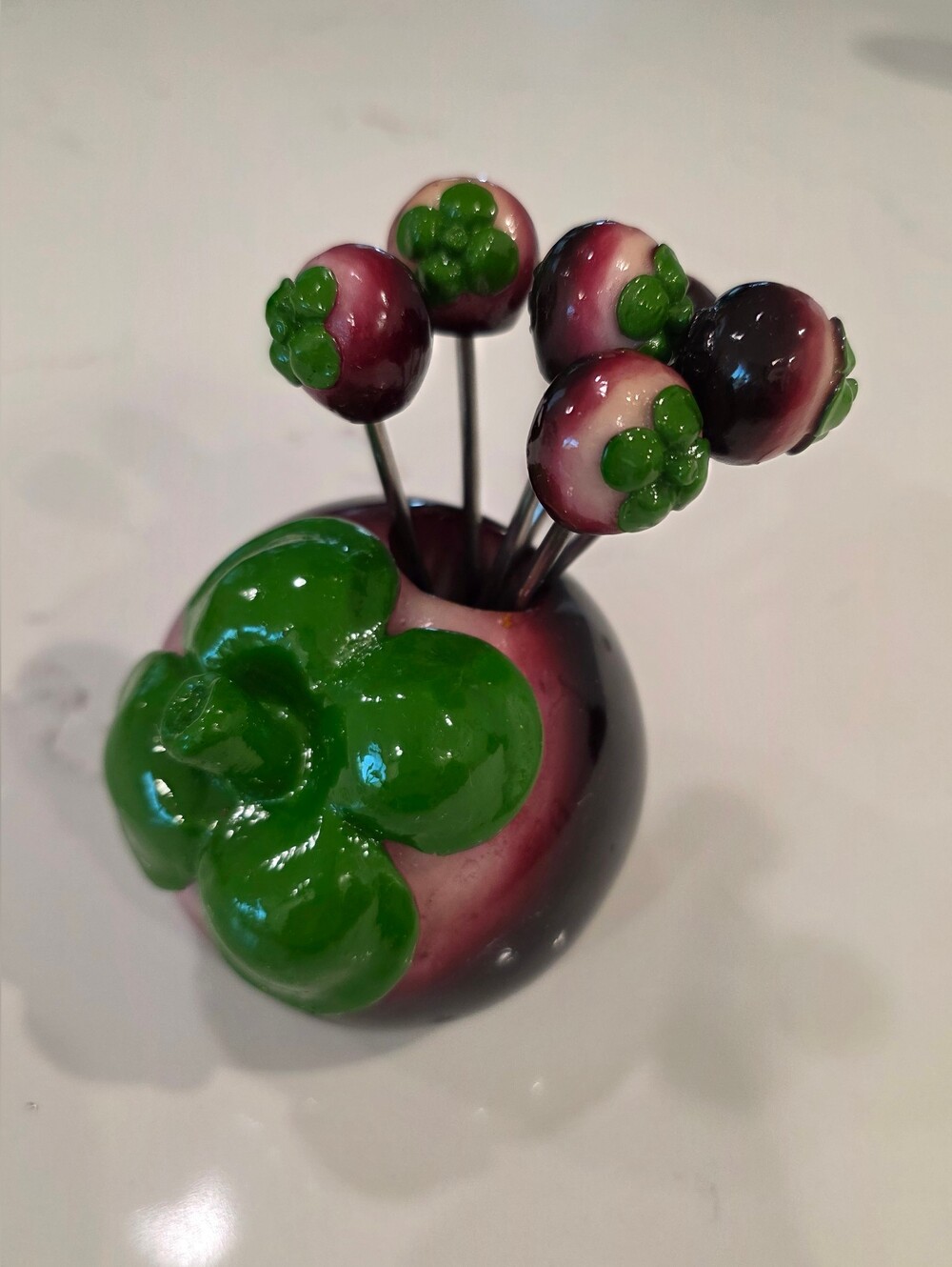 Handmade Ceramic Mangosteen Fruit Serving  Fork Set and Holder